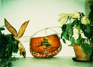 purse – “Down to the Sea”  flower pot “holder” – leaf surround shallow wire pot  12-25-75