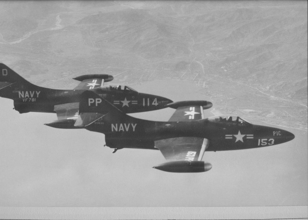 VC-61 F9F-2P photoplane leading VF-781  F9F-2B escort  over North Korea, 1951.  Photoplanes were named ‘Life,’ ‘Look,’ and ‘Pic,’ after popular magazines.