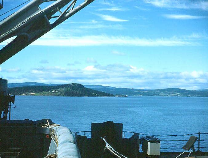 view of Trondheim Fjord from the deck of USS Currituck