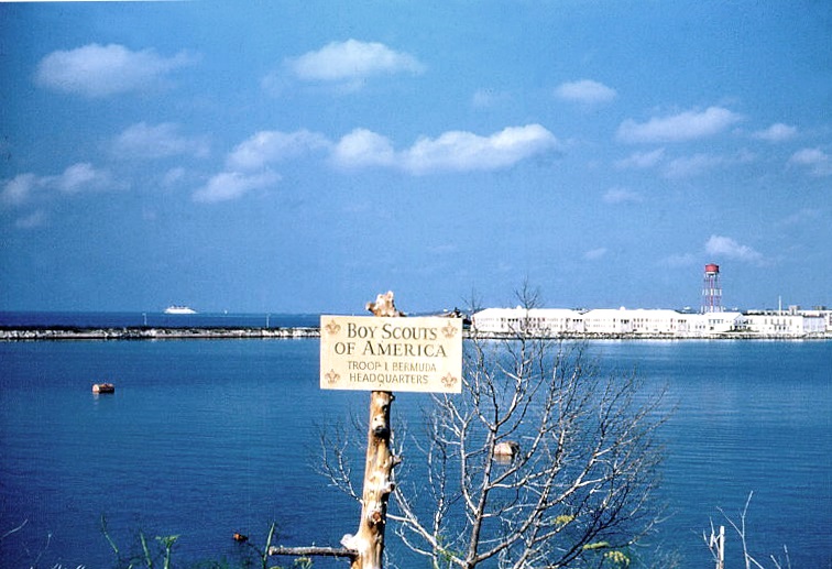 Naval Station Bermuda, 1952, as viewed from the Officers’ Quarters area.  (note SS Queen of Bermuda in the left background)